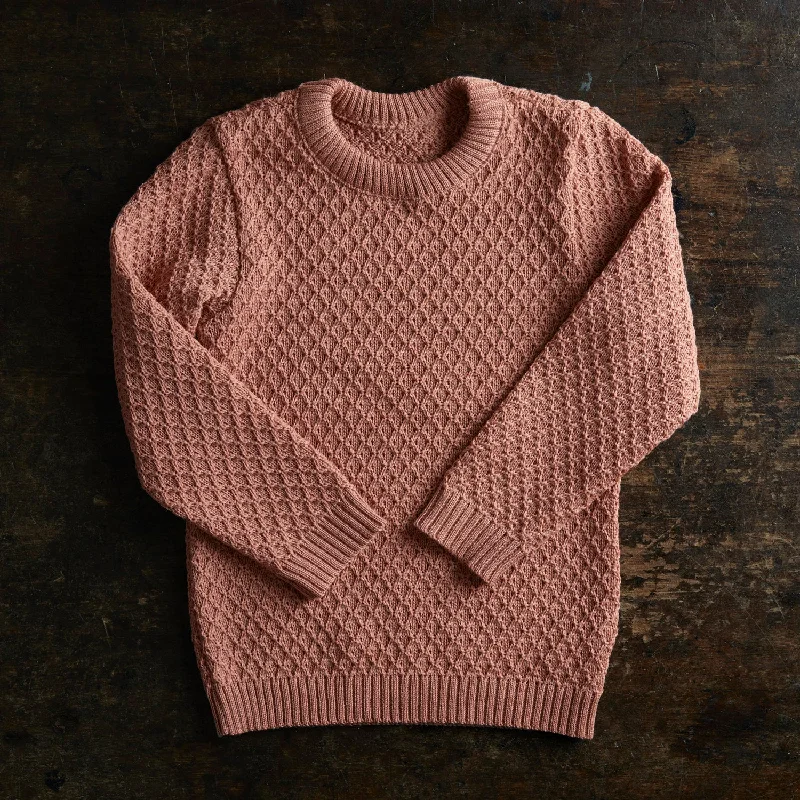 Pullover sweater with front ruffles -Merino Wool Aran Jumper - Rose