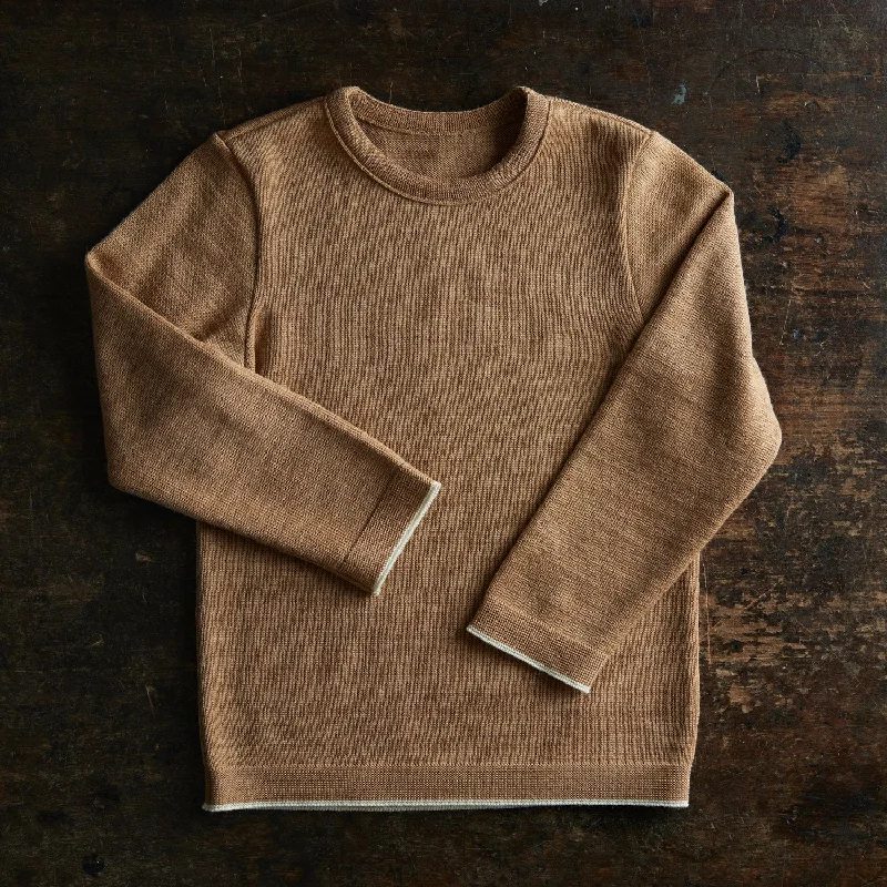 Pullover sweater with floral hem -Merino Wool Jumper - Caramel