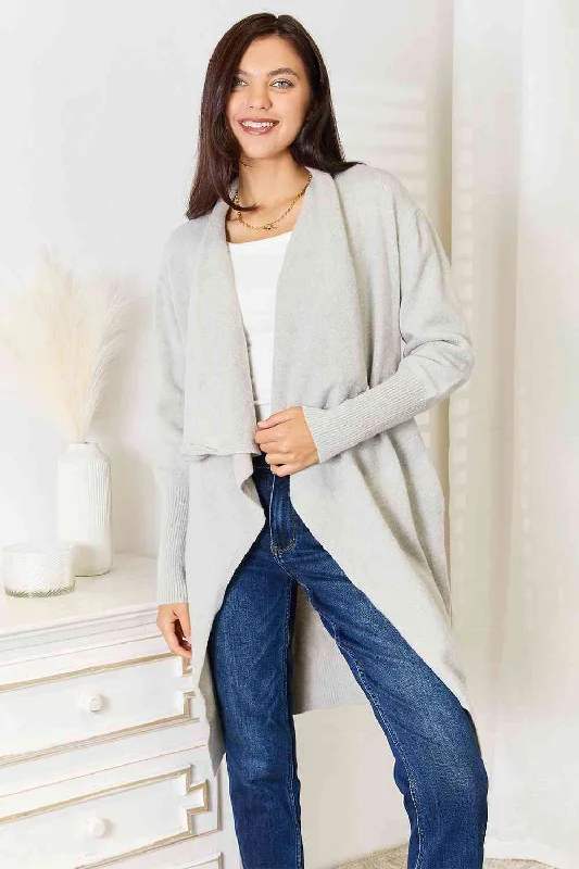 Cardigan with velour finish -Open Front Duster Cardigan with Pockets