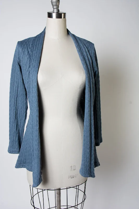 Cardigan with front ruffles -Dreamy Duster - Cable Knit,  Denim