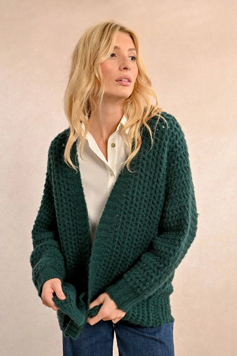 Breathable cardigan for summer -Forest Green Super Soft Open Cardigan by Molly Bracken