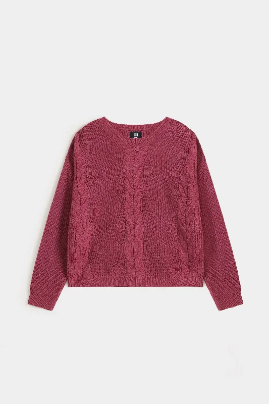 Lightweight pullover sweater for fall -Cable Knit Cropped Sweater