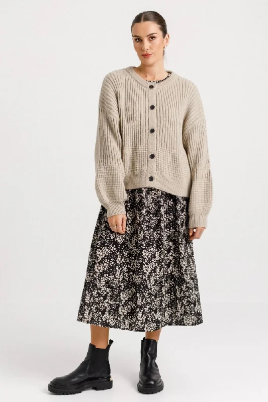 Cardigan with cloud print -Flo Oatmeal Knit Cardigan