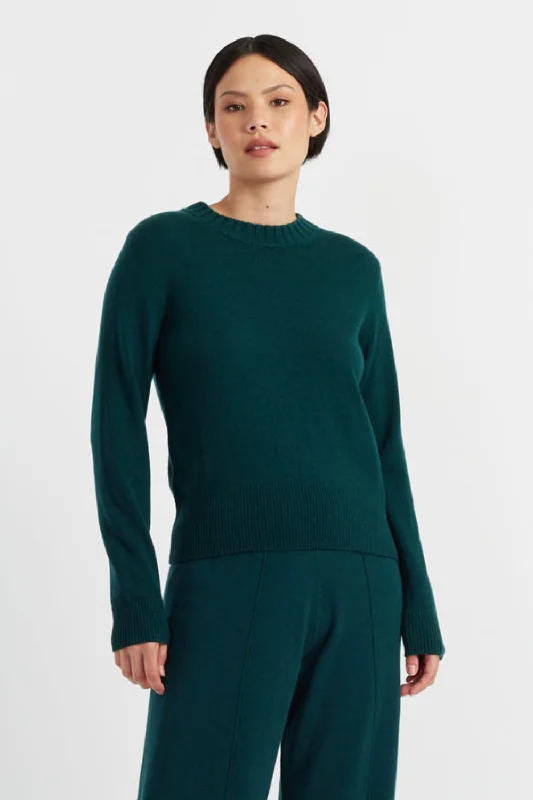 Pullover sweater with puffed sleeves -Forest-Green Wool-Cashmere Cropped Sweater