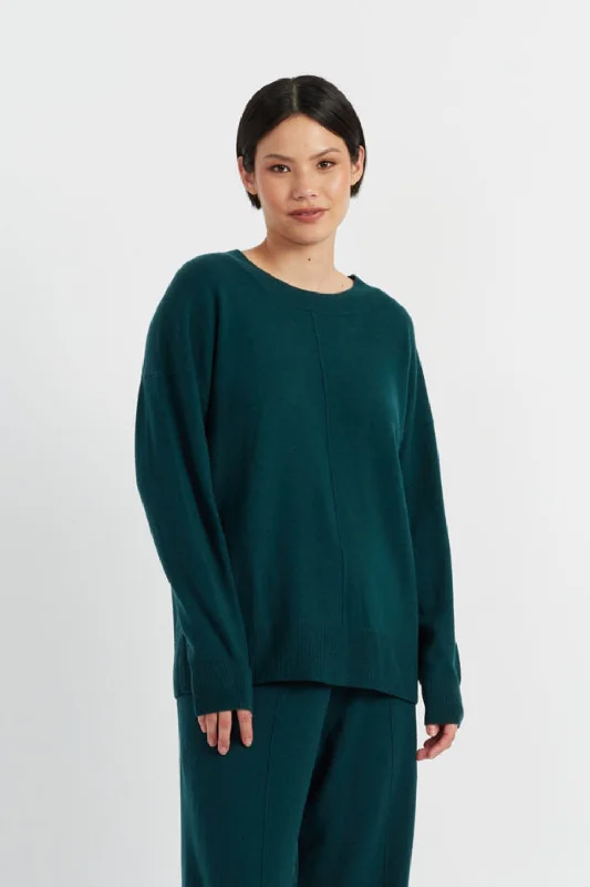 Pullover sweater with silver buttons -Forest-Green Wool-Cashmere Slouchy Sweater