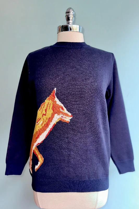 Navy pullover sweater for casual comfort -Fox Navy Blue Esther Sweater by Palava