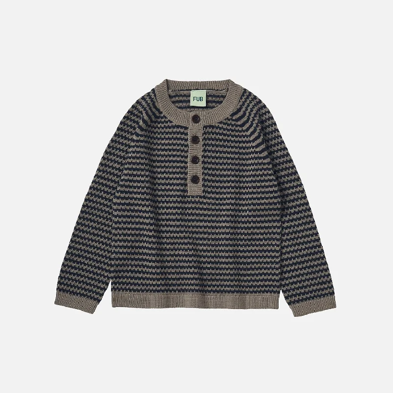 Pullover sweater with check pattern -Merino Wool Jumper - Hazel Melange/Dark Navy Stripe