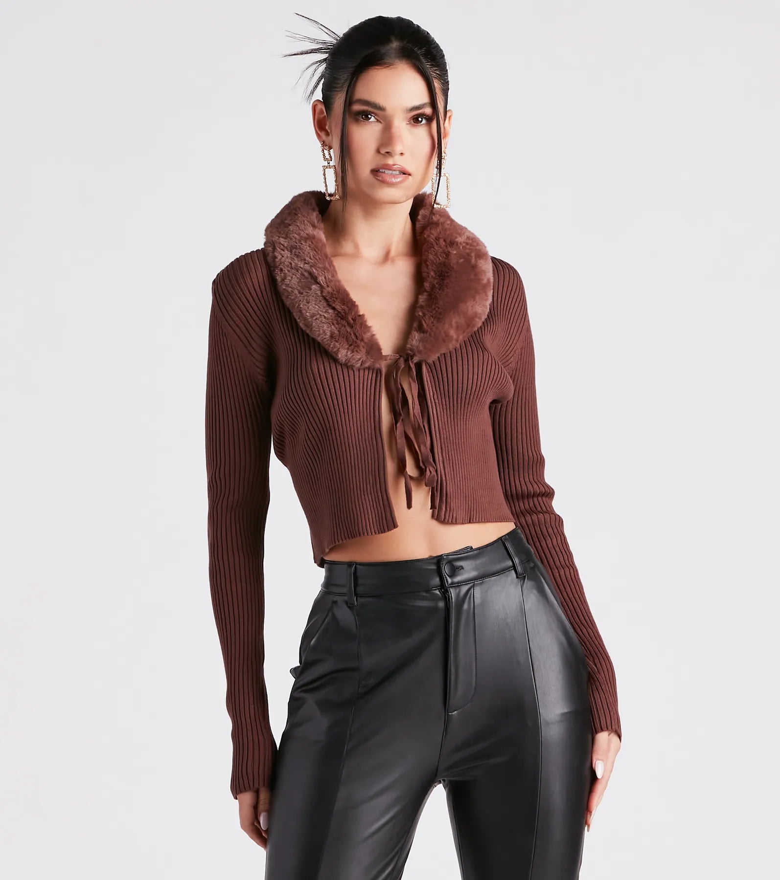 Cardigan with extra long sleeves -Fur Real Slay Knit Crop Cardigan