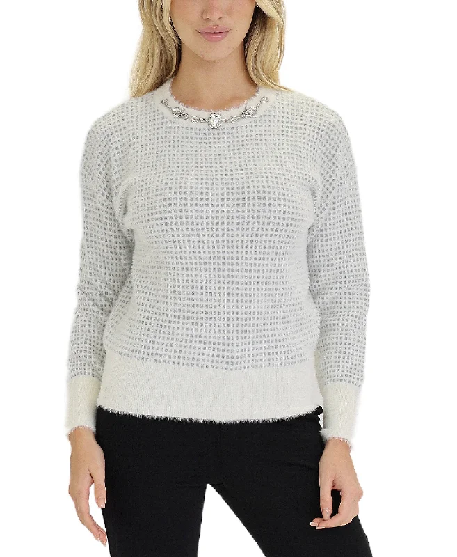 Lightweight pullover sweater for travel -Fuzzy Sweater w/ Jewels