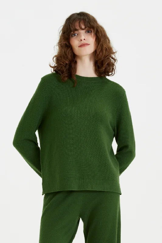 Pullover sweater with grid pattern -Green Cashmere Boxy Sweater