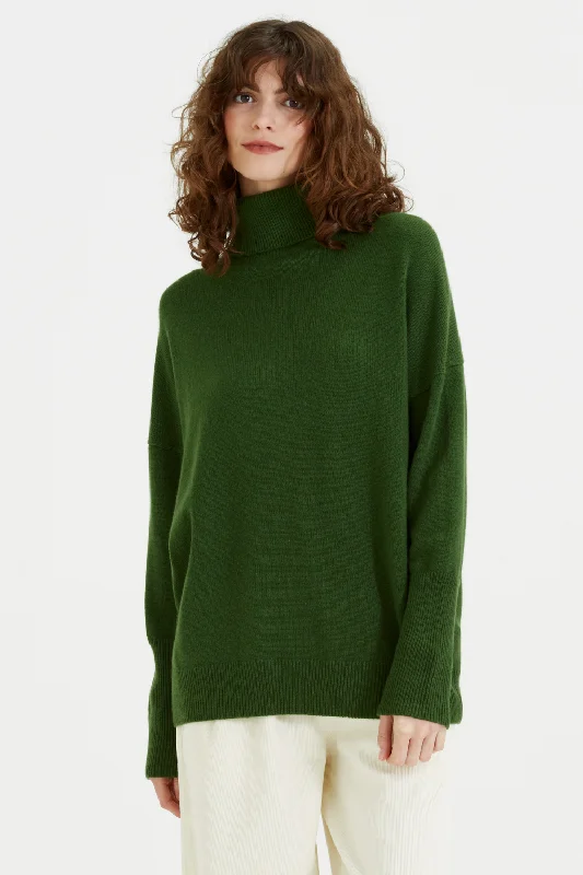 Pullover sweater with relaxed cuffs -Green Cashmere Rollneck Sweater