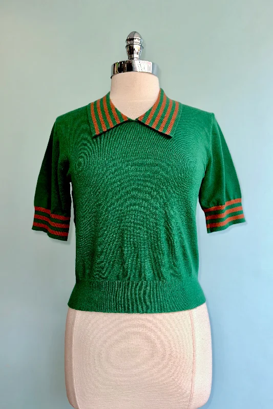 Pullover sweater with zigzag print -Green Fold Over Collar Short Sleeve Sweater by Tulip B.