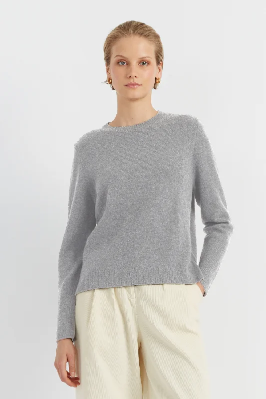 Pullover sweater with deep pockets -Grey Cashmere Boxy Sweater