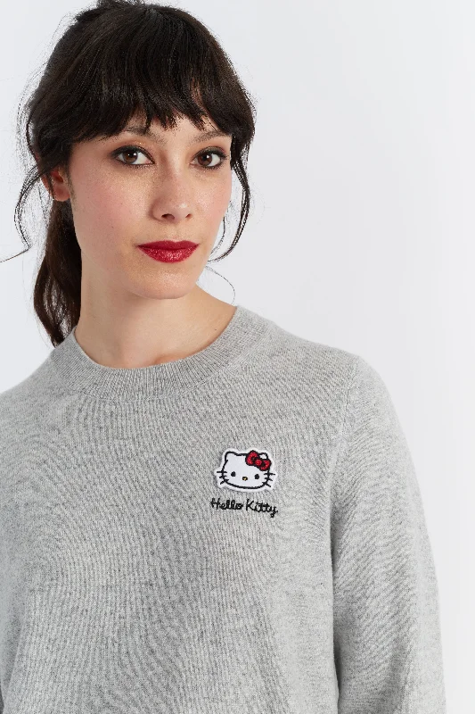 Pullover sweater with zigzag pattern -Grey Wool-Cashmere Hello Kitty Badge Sweater