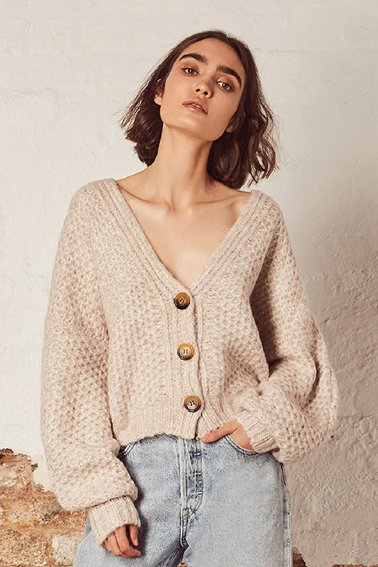 Soft cardigan for holiday style -Harper LS Natural Ribbed Button Cardi