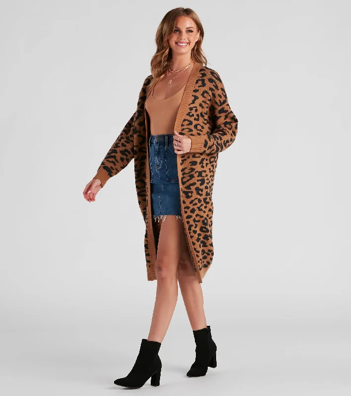 Warm cardigan for fall evenings -Into the Wild Leopard Duster Cardigan