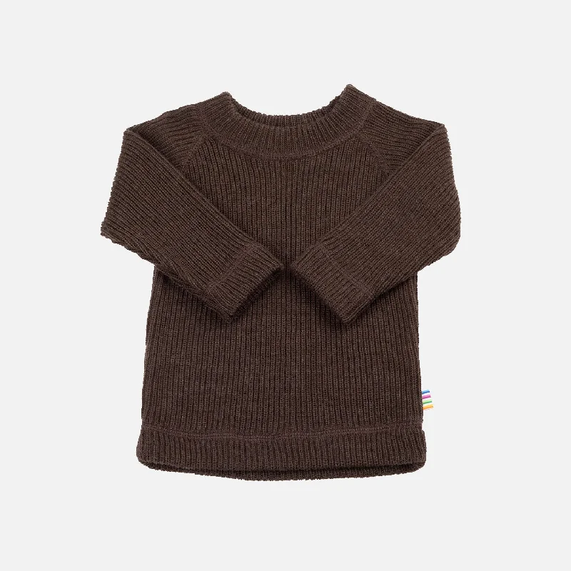 Pullover sweater with pearl buttons -Baby & Kids Merino Heavy Rib Wool Sweater - Cocoa