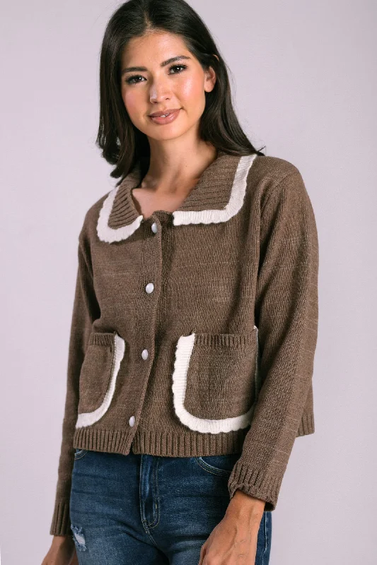 Warm cardigan for fall days -Kelly Collared Knit Cardigan