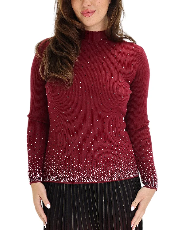 Pullover sweater with animal design -Knit Ribbed Sweater w/ Crystals