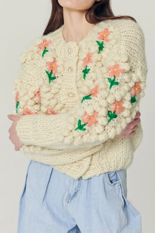 Cardigan with check pattern -Lily Floral Embroidered Knit Cardigan