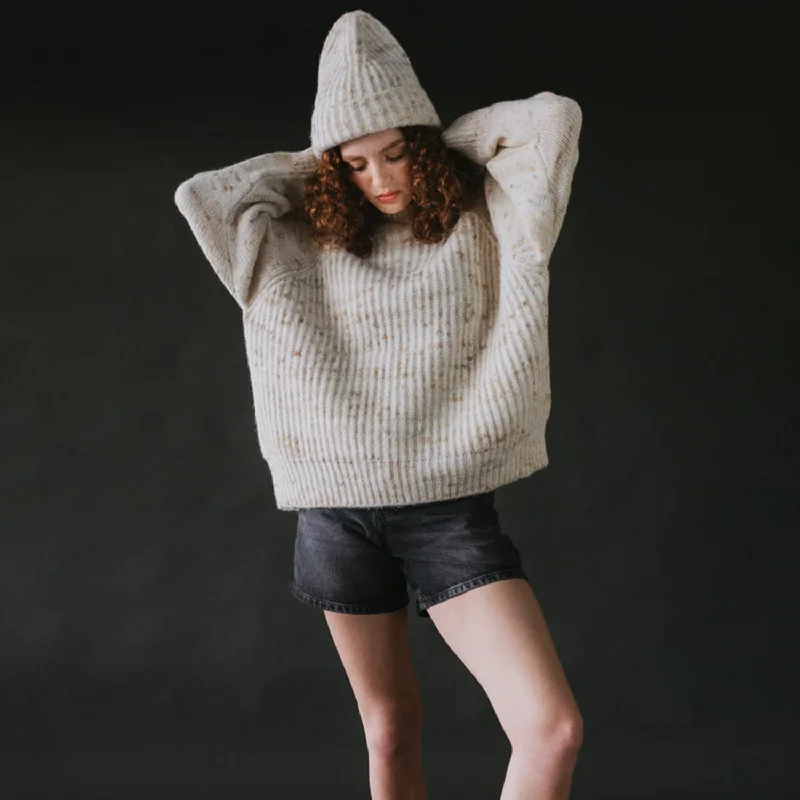 Pullover sweater with short tie -Womens Alpaca/Cotton Blewog Pullover - Moss Speckle