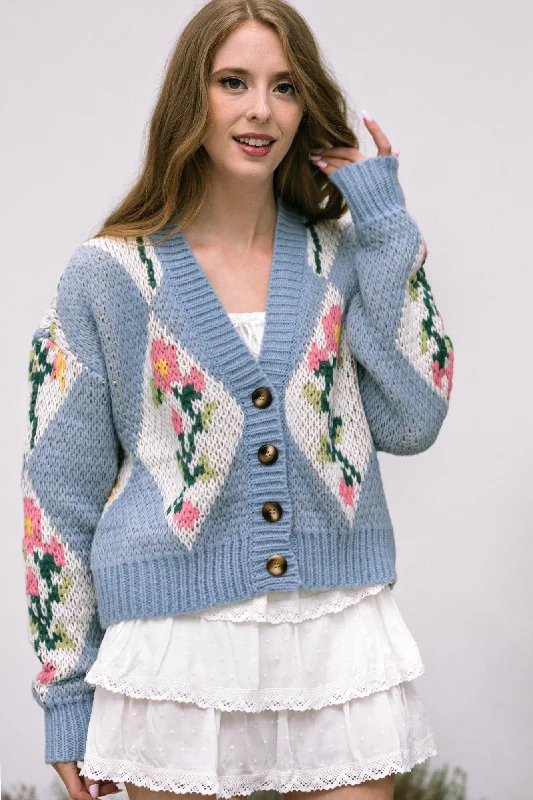 Cardigan with rainbow print -Marlow Floral Buttoned Cardigan