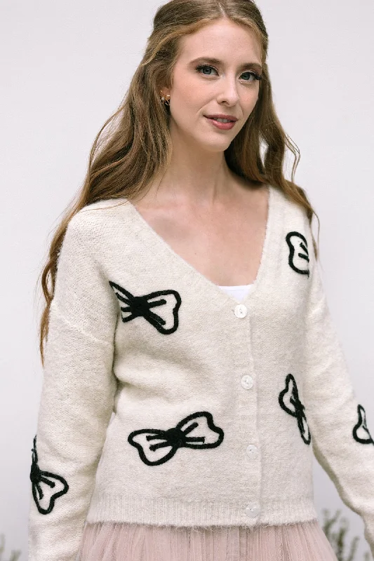 Cardigan with long back -Mary Bow Embroidered Cardigan