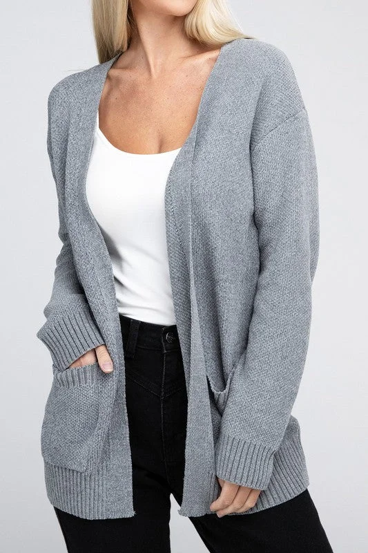 Cardigan with fuzzy cuffs -Melange Open Front Sweater Cardigan