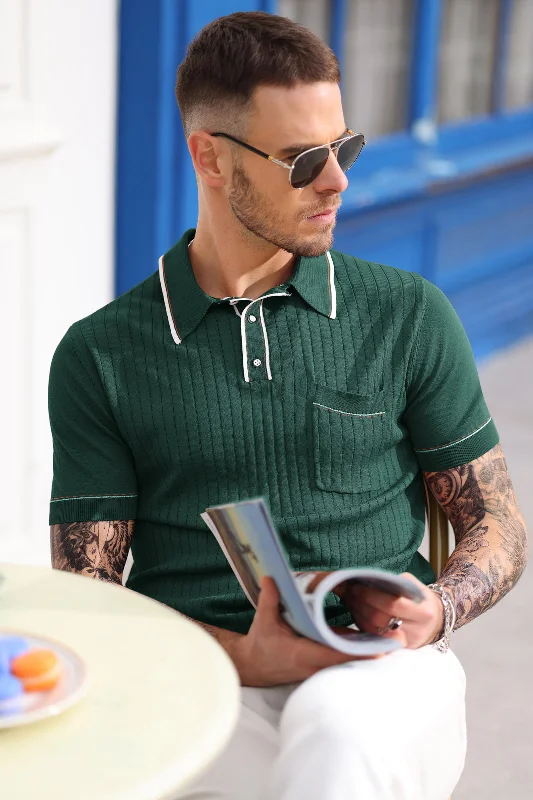 Pullover sweater with front buttons -Men's Short Sleeve Knit Button Polo Shirts Casual Pullover Golf Shirt with Pockets