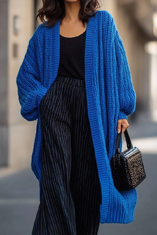 Red cardigan for holiday vibes -Casual Lantern Sleeve Open Front Cardigan