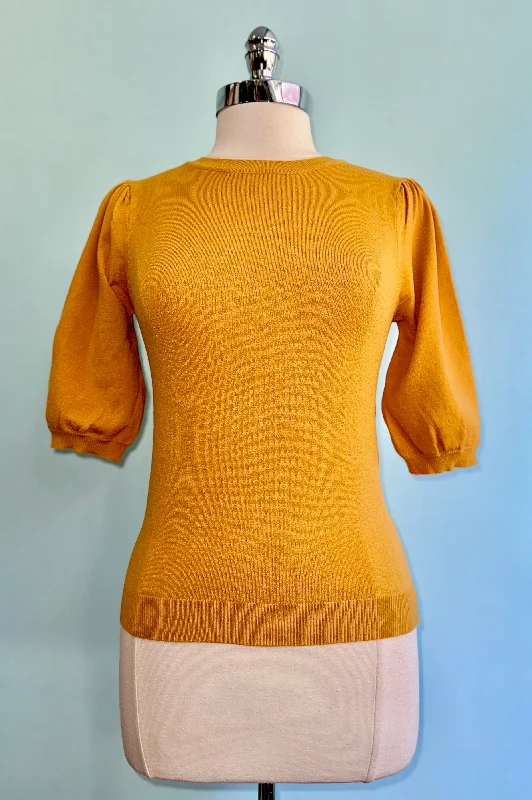 Pullover sweater with extended cuffs -Mustard Short Sleeve Sweater by Tulip B.