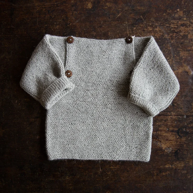 Pullover sweater with rainbow print -Baby Hand Knit Alpaca Sweater - Light Grey