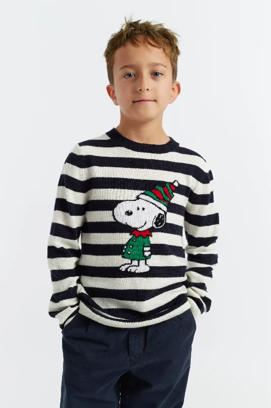 Pullover sweater with metallic buttons -Navy Wool-Cashmere Kid's Snoopy Christmas Elf Sweater