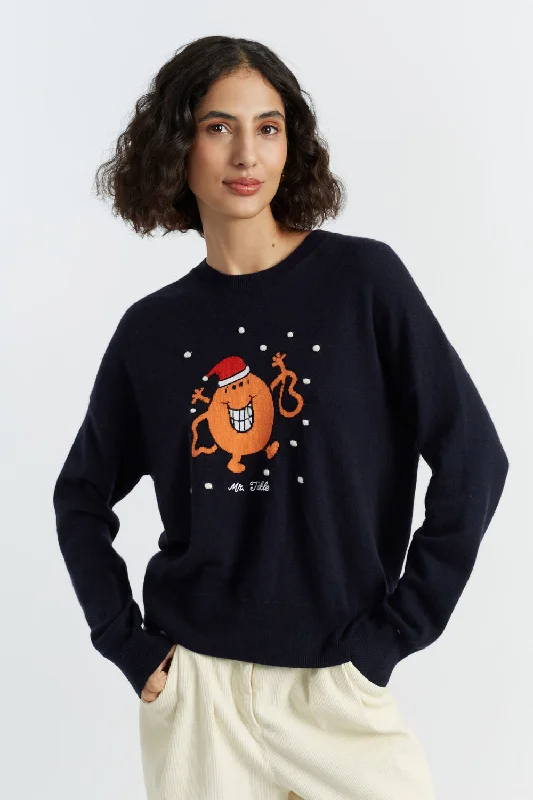 Red pullover sweater for festive wear -Navy Wool-Cashmere Mr. Tickle Christmas Sweater