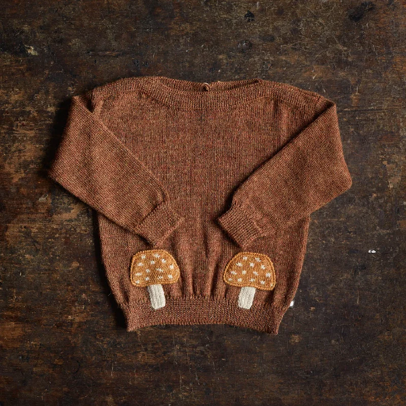 Pullover sweater with fuzzy cuffs -Alpaca Mushroom Pocket Sweater - Hazelnut