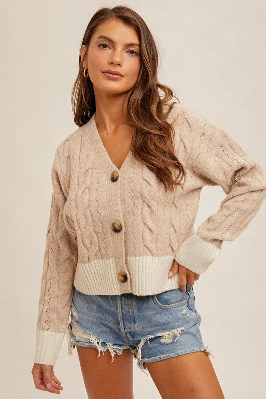 Lightweight cardigan for chilly nights -Parkin Knit Contrast Button-Down Cardigan Sweater