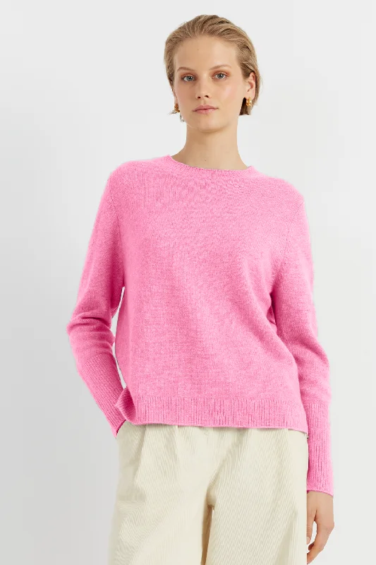 Pullover sweater with wave pattern -Pink Cashmere Boxy Sweater