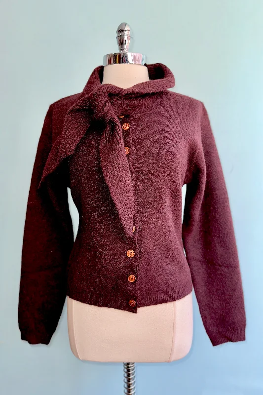 Cardigan with geometric pattern -Posey Tie Cardigan in Burgundy by Banned