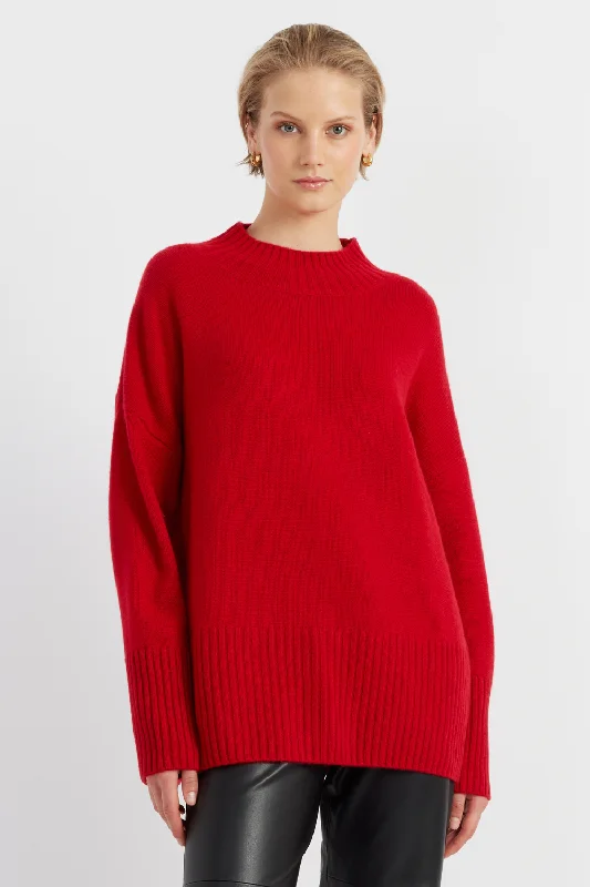 Beige pullover sweater minimalist -Red Cashmere Comfort Sweater