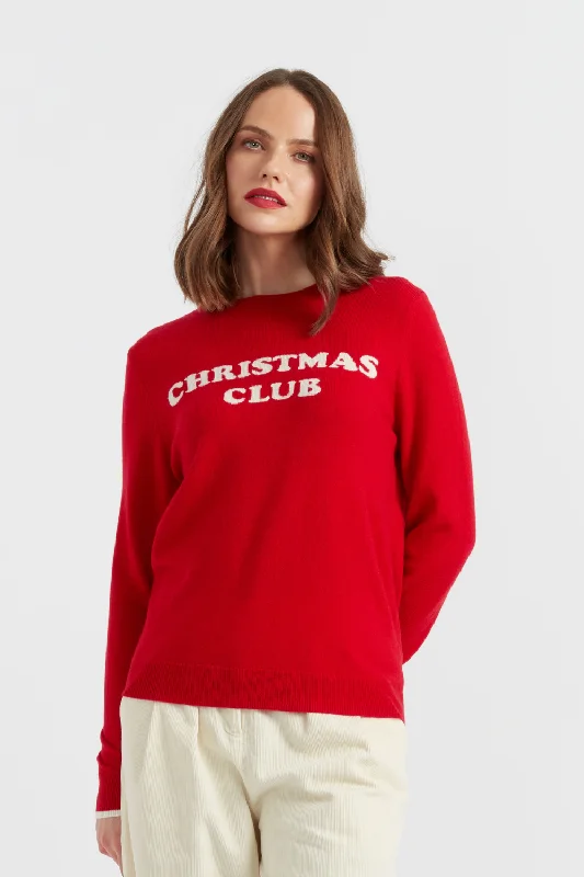 Pullover sweater with side tie -Red Wool-Cashmere Christmas Club Sweater