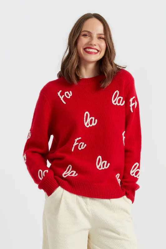 Red pullover sweater for winter style -Red Wool-Cashmere Fa La La Sweater