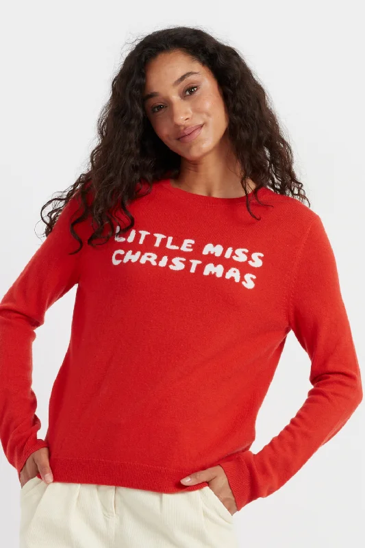 Blue pullover sweater with fuzzy lining -Red Wool-Cashmere Little Miss Christmas Sweater