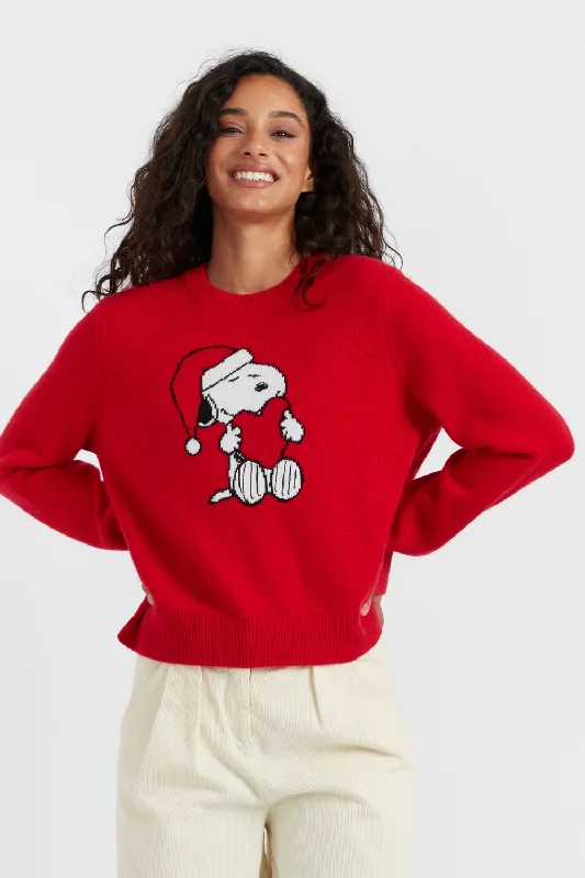 Blue pullover sweater with plush texture -Red Wool-Cashmere Snoopy Santa Sweater