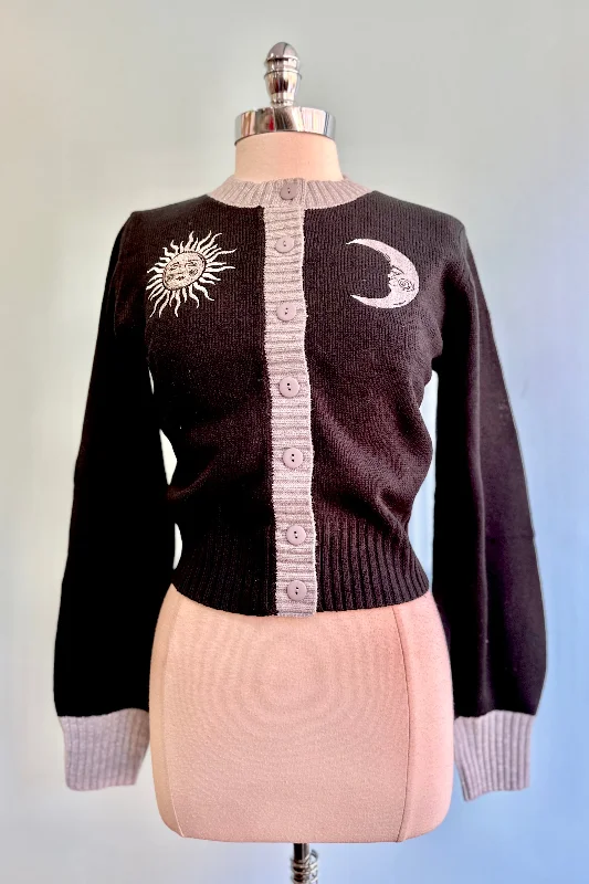 Black cardigan for casual days -Silver Sun and Moon Cardigan Sweater