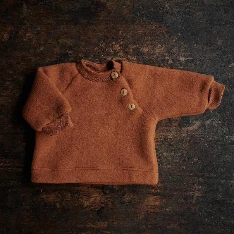 Pullover sweater with plush texture -Puffin Baby & Kids Sweater - Merino Wool Fleece - Deep Rust