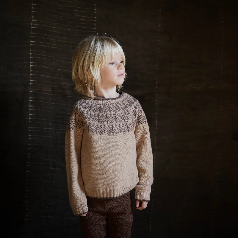 Pullover sweater with short sleeves -Winter Fairisle Sweater - Lambswool - Fawn