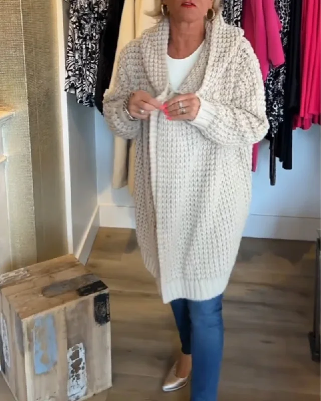 Chunky knit cardigan for winter -TastyHottie - Solid color cardigan