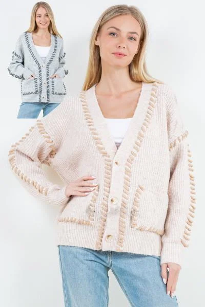 Breathable cardigan for summer -Stitch Hem Button Cardigan