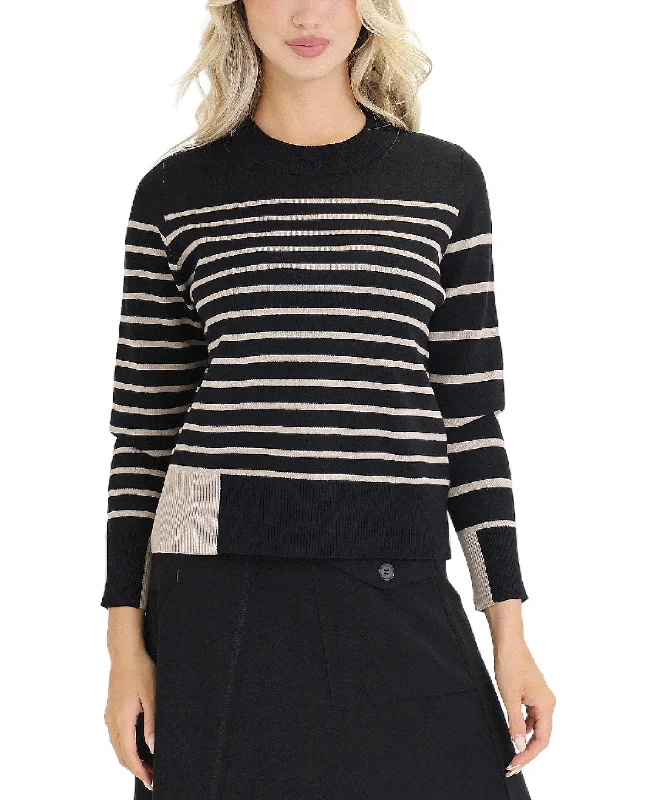 Pullover sweater with front ruffles -Striped Sweater