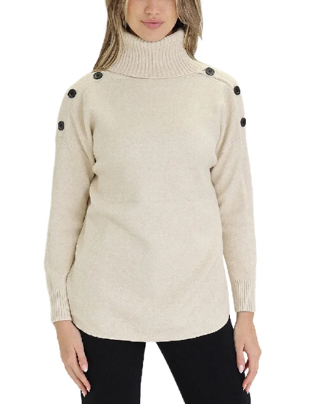 Pullover sweater with fuzzy texture -Sweater w/ Buttons